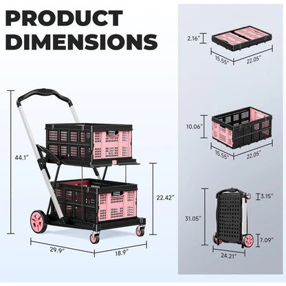 200LBS Rolling Crate 8-in-1 Collapsible Shopping Cart - Detail View