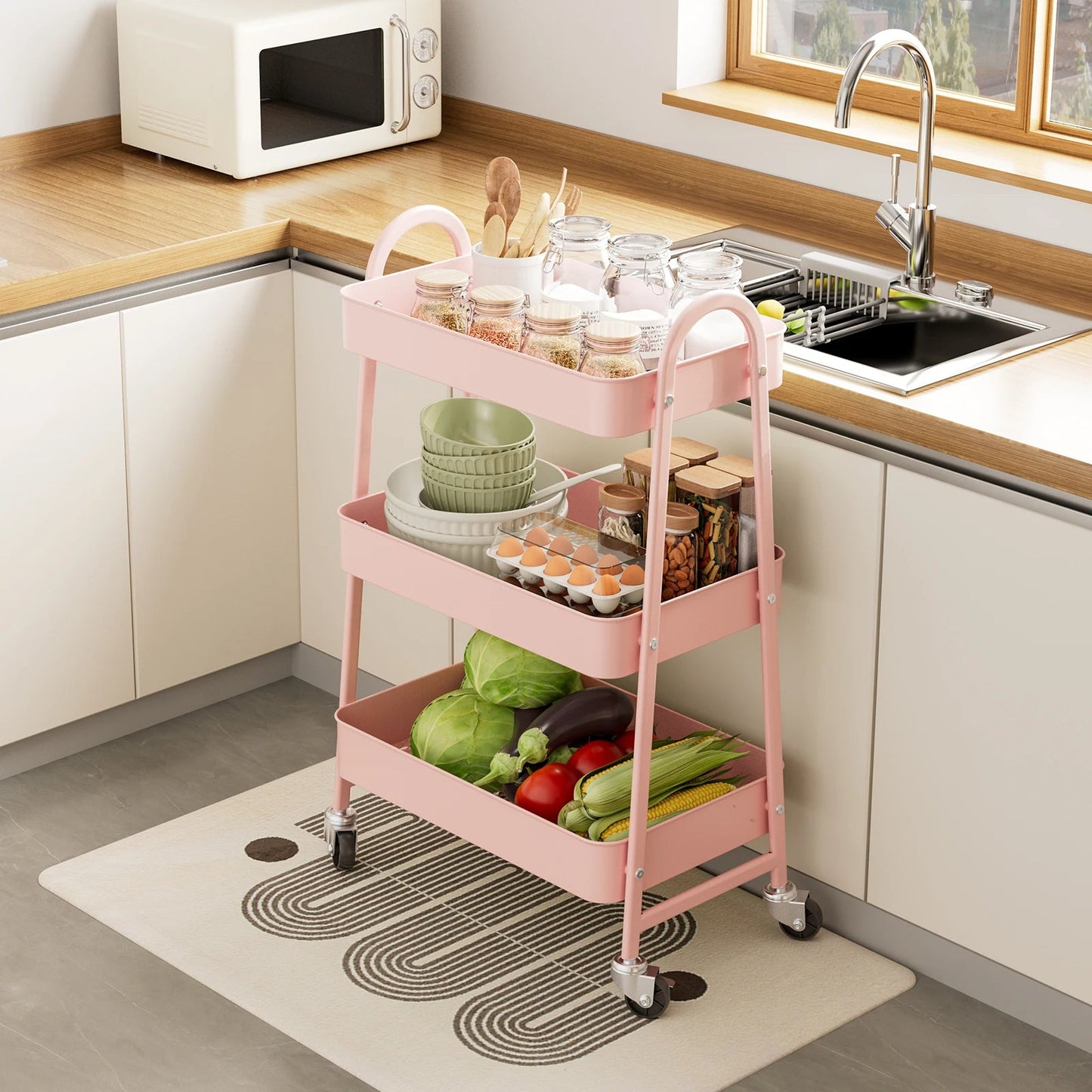 3 Tier Metal Storage Kitchen Cart with Lockable Wheels - Additional View