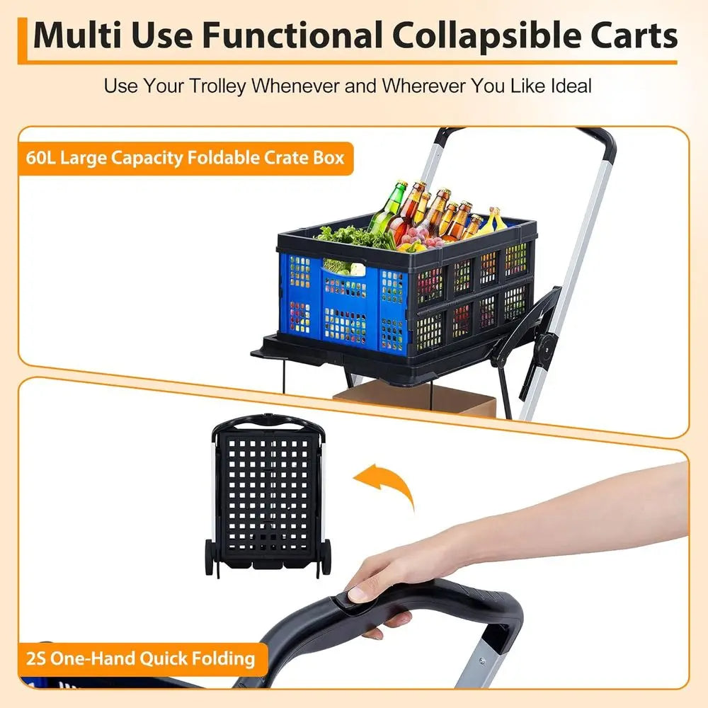 2-Tier Folding Shopping Cart with Removable Basket - Size Reference