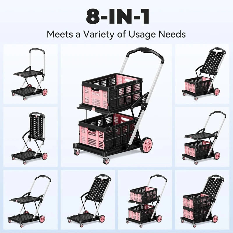 200LBS Rolling Crate 8-in-1 Collapsible Shopping Cart - Front View