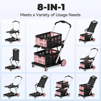 200LBS Rolling Crate 8-in-1 Collapsible Shopping Cart - Front View