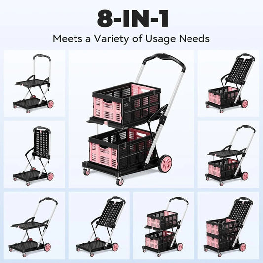 200LBS Rolling Crate 8-in-1 Collapsible Shopping Cart - Front View