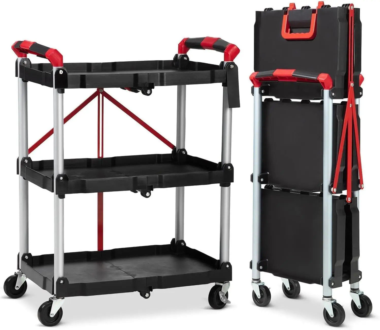 167Lbs Foldable Utility Service Cart 3 Tier Rolling  Kitchen Cart - In Use