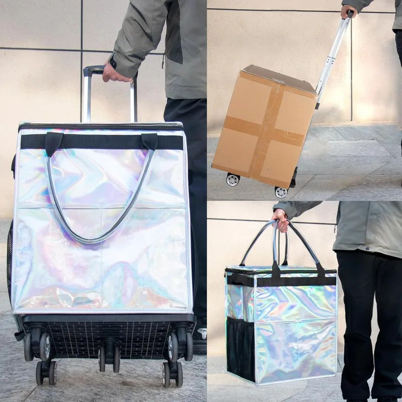 54L Foldable Rolling Shopping Cart - Folded / Storage View