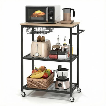 3 Tier Rolling Cart with 2 Lockable  Microwave Kitchen Storage Cart - Dimensions