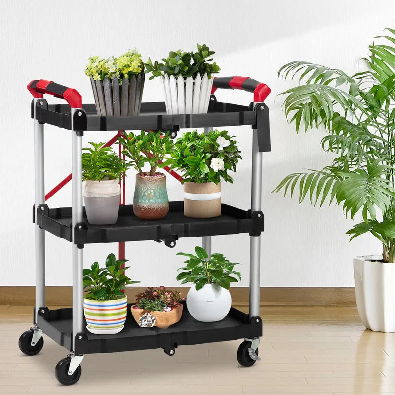 167Lbs Foldable Utility Service Cart 3 Tier Rolling  Kitchen Cart - Detail View