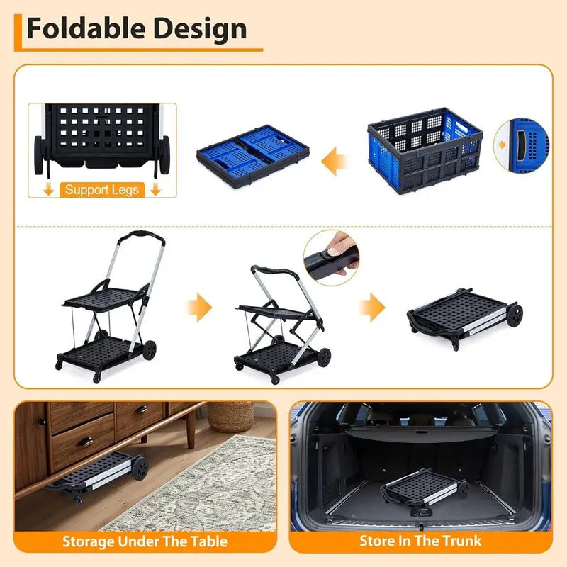 2-Tier Folding Shopping Cart with Removable Basket - Close-up Detail