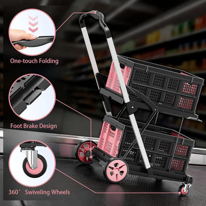 200LBS Rolling Crate 8-in-1 Collapsible Shopping Cart - Side View