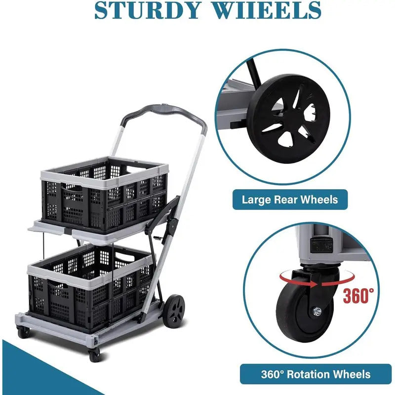 Folding Shopping Cart with 360° Swivel Wheels - Close-up Detail