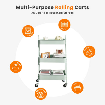 3 Tier Metal Storage Kitchen Cart with Lockable Wheels - Additional View