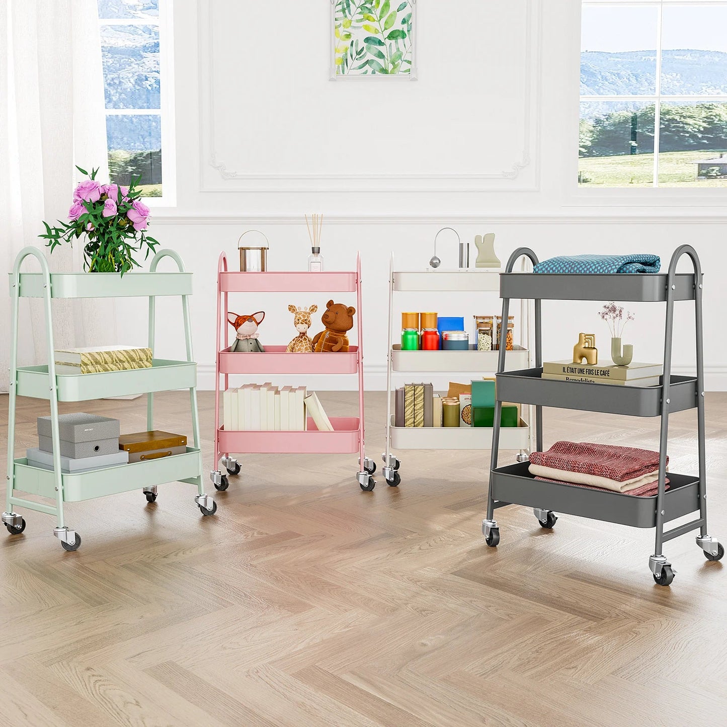 3 Tier Metal Storage Kitchen Cart with Lockable Wheels - Additional View