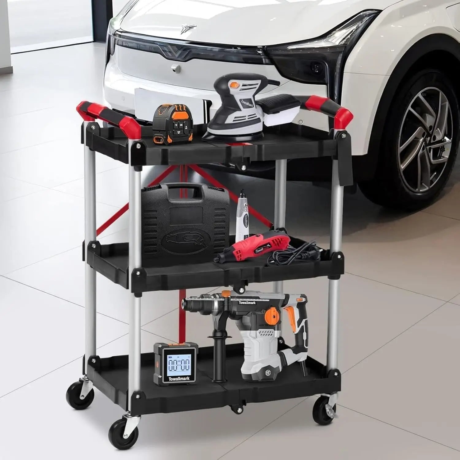 167Lbs Foldable Utility Service Cart 3 Tier Rolling  Kitchen Cart - Additional View