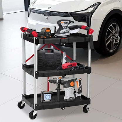 167Lbs Foldable Utility Service Cart 3 Tier Rolling  Kitchen Cart - Additional View