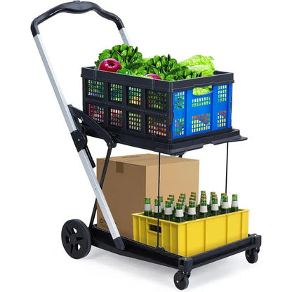 2-Tier Folding Shopping Cart with Removable Basket