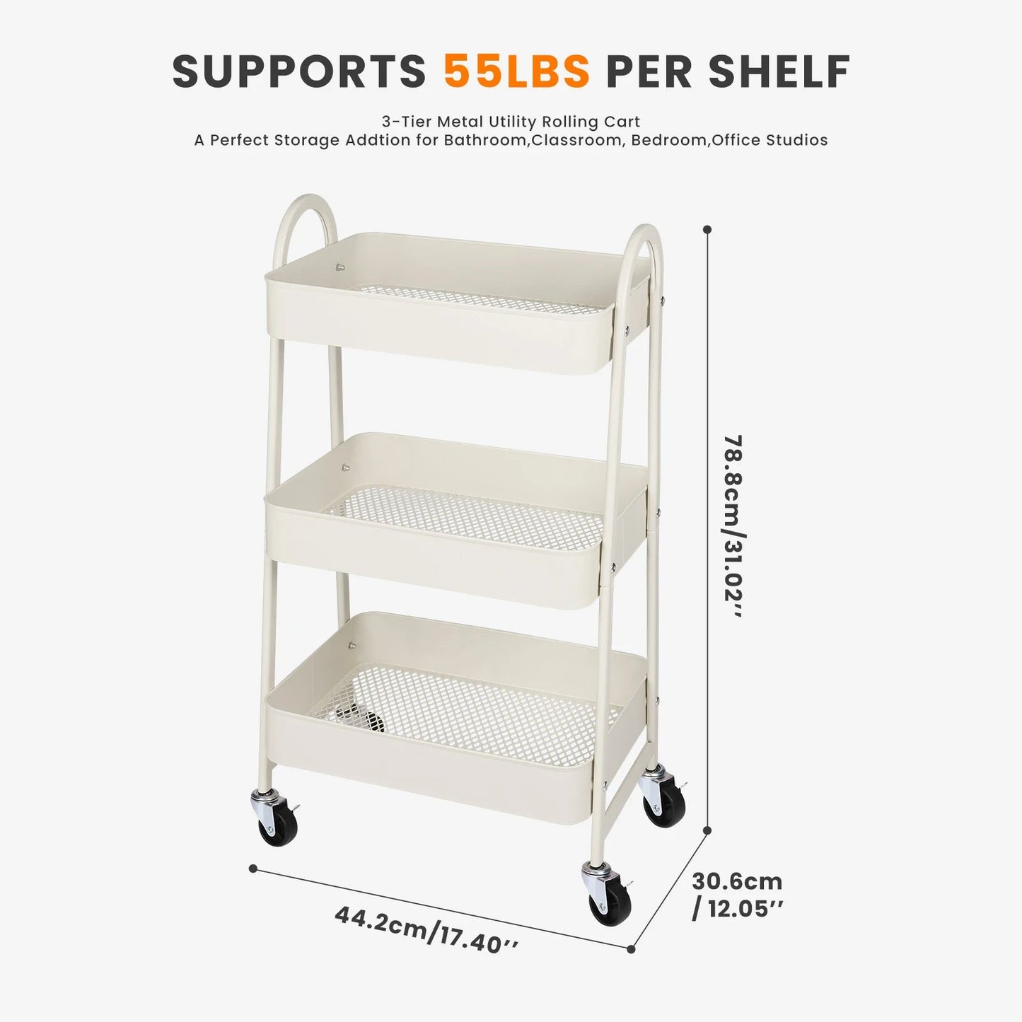 3 Tier Metal Storage Kitchen Cart with Lockable Wheels - Additional View