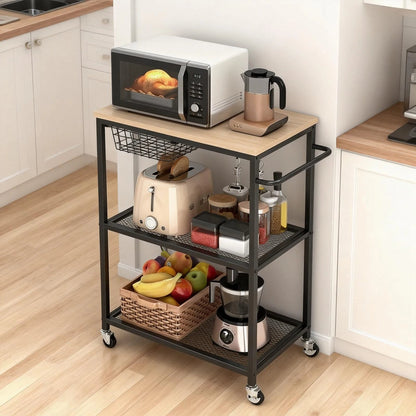 3 Tier Rolling Cart with 2 Lockable  Microwave Kitchen Storage Cart - Size Reference