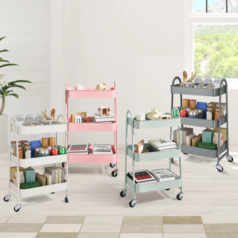 3 Tier Metal Storage Kitchen Cart with Lockable Wheels - Folded / Storage View