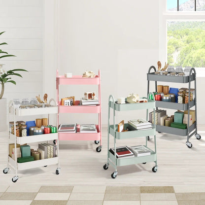 3 Tier Metal Storage Kitchen Cart with Lockable Wheels - Folded / Storage View