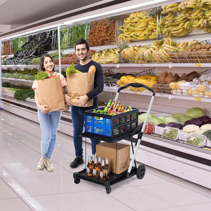 2-Tier Folding Shopping Cart with Removable Basket - Side View