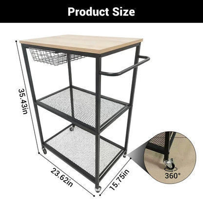 3 Tier Rolling Cart with 2 Lockable  Microwave Kitchen Storage Cart - Detail View