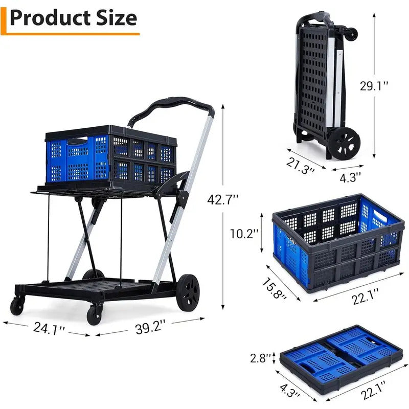 2-Tier Folding Shopping Cart with Removable Basket - Detail View