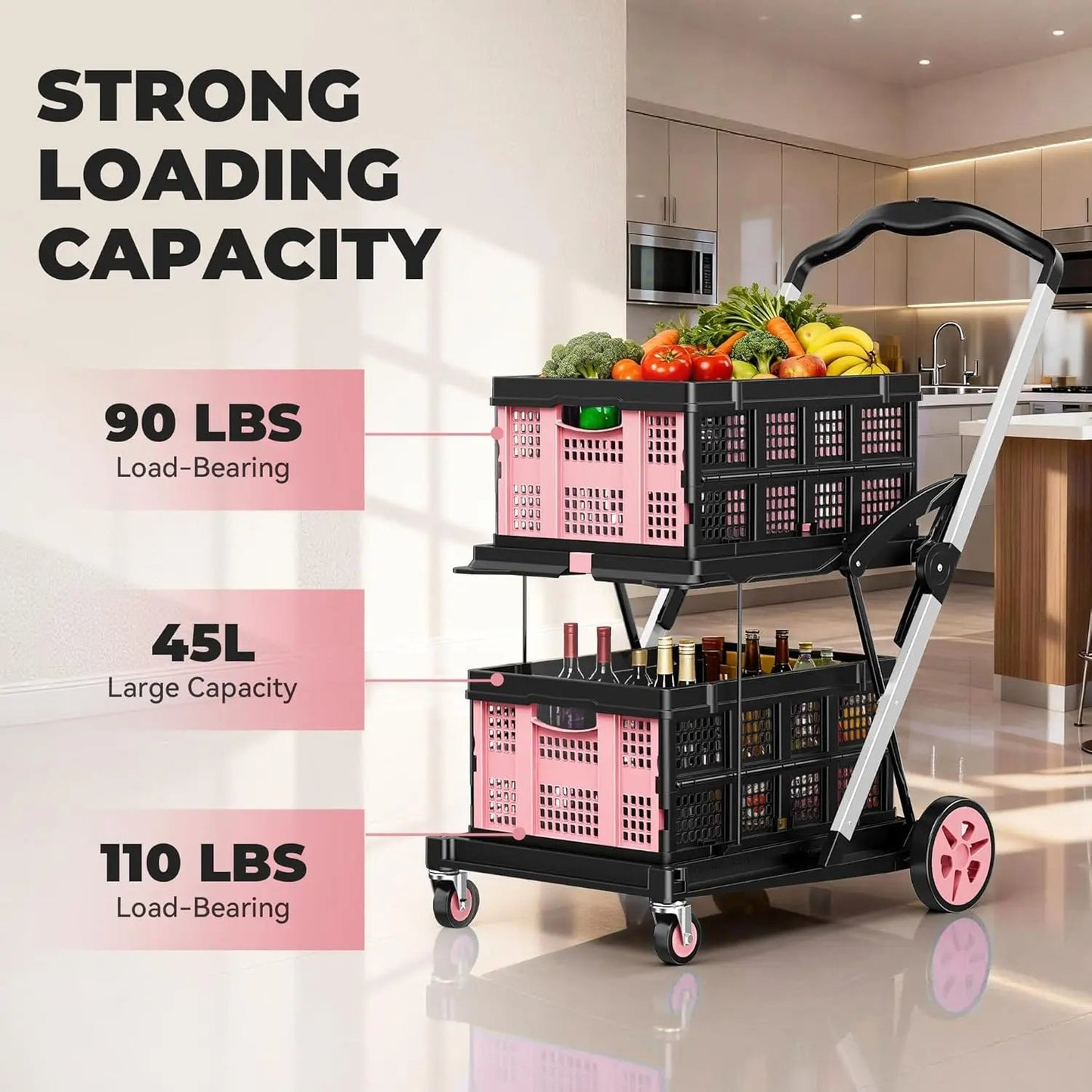 200LBS Rolling Crate 8-in-1 Collapsible Shopping Cart - Folded / Storage View