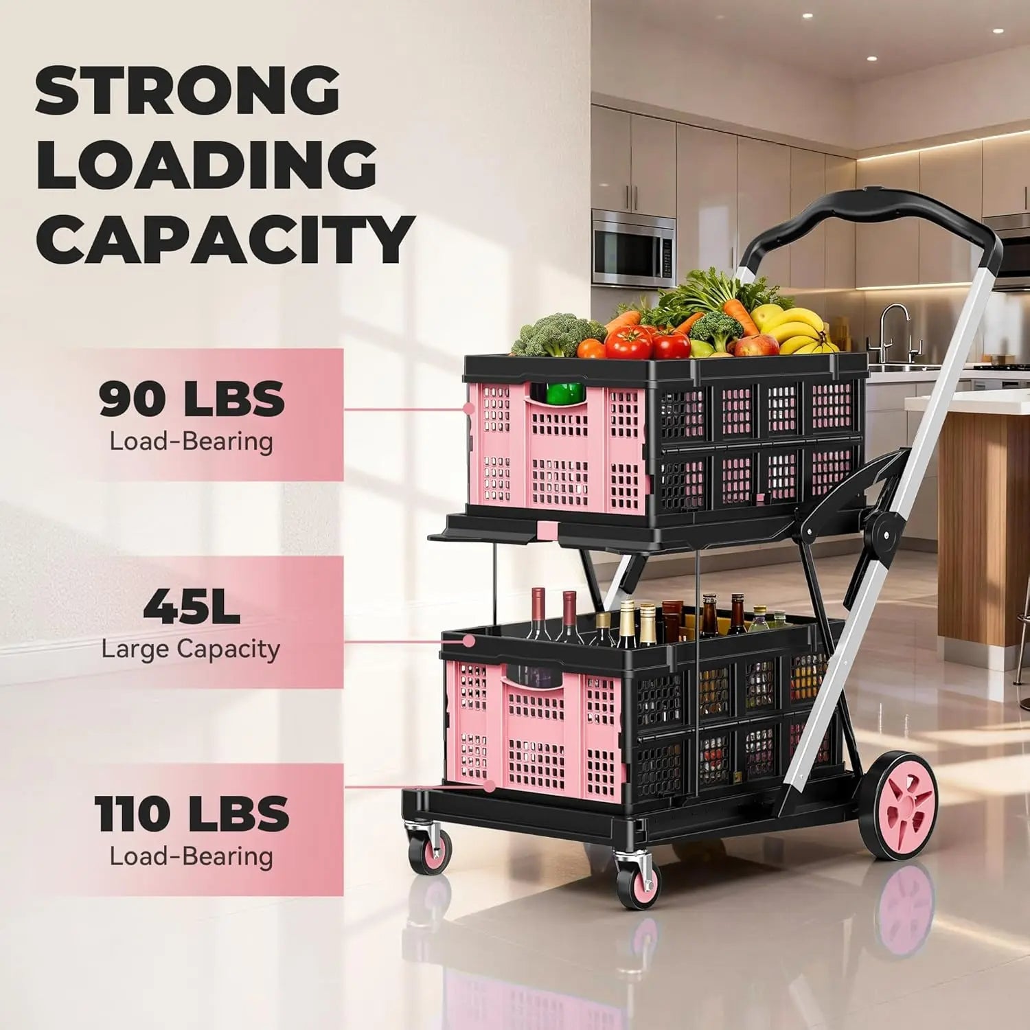 200LBS Rolling Crate 8-in-1 Collapsible Shopping Cart - Folded / Storage View
