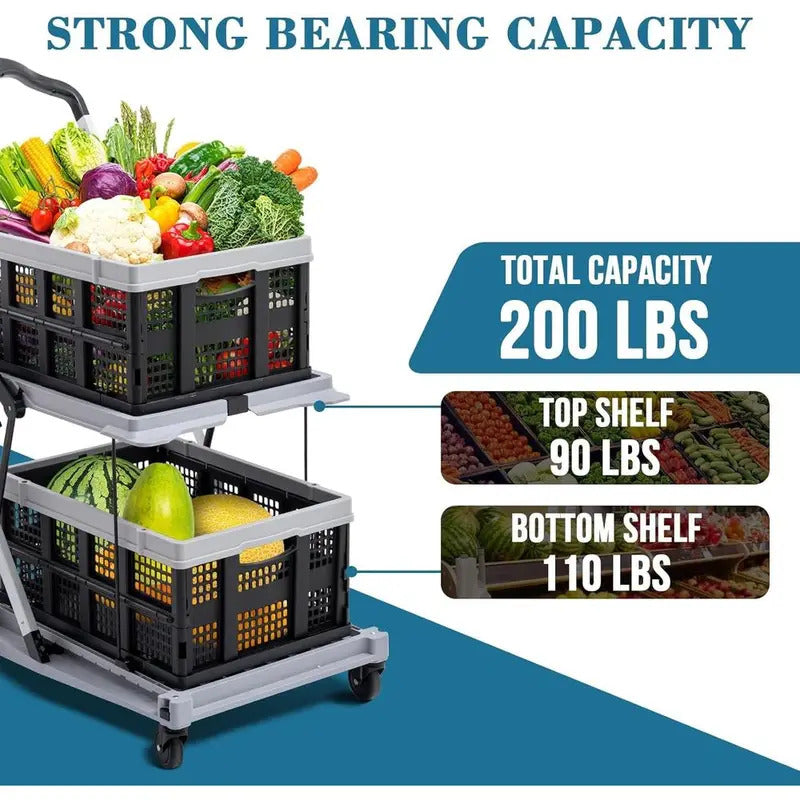 Folding Shopping Cart with 360° Swivel Wheels - Folded / Storage View