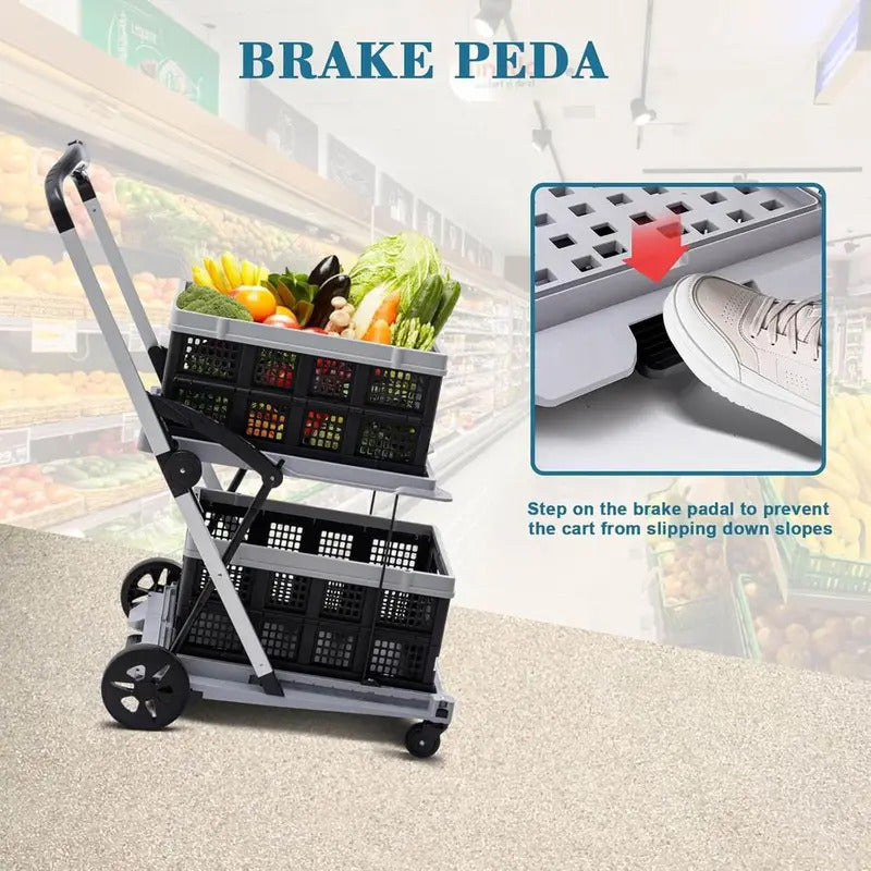 Folding Shopping Cart with 360° Swivel Wheels - Detail View