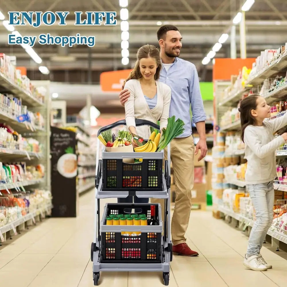 Folding Shopping Cart with 360° Swivel Wheels - Front View