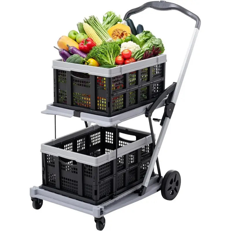 Folding Shopping Cart with 360° Swivel Wheels - Side View