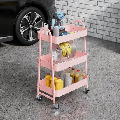 3 Tier Metal Storage Kitchen Cart with Lockable Wheels - Front View